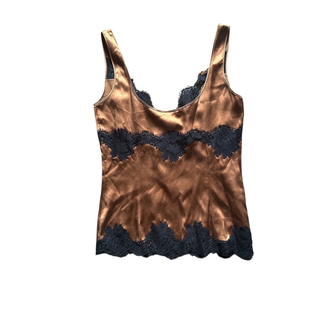 Dolce & Gabbana Bronze Satin Top with Black Lace
